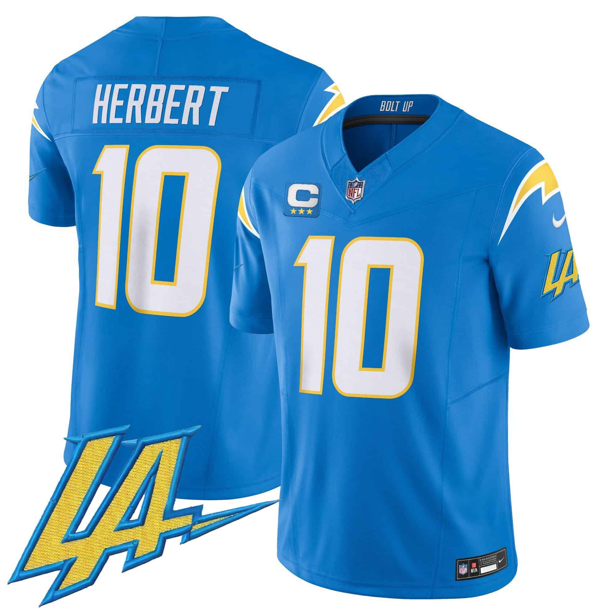 Men Los Angeles Chargers #10 Herbert Light Blue 2024 Nike Vapor Limited NFL Jersey style 1